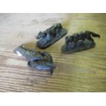 Near pair of miniature dark patinated bronze figures of dogs, signed to the naturalistic bases P.