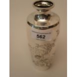 Japanese silver baluster form tapering vase with floral decoration, signed with character marks to