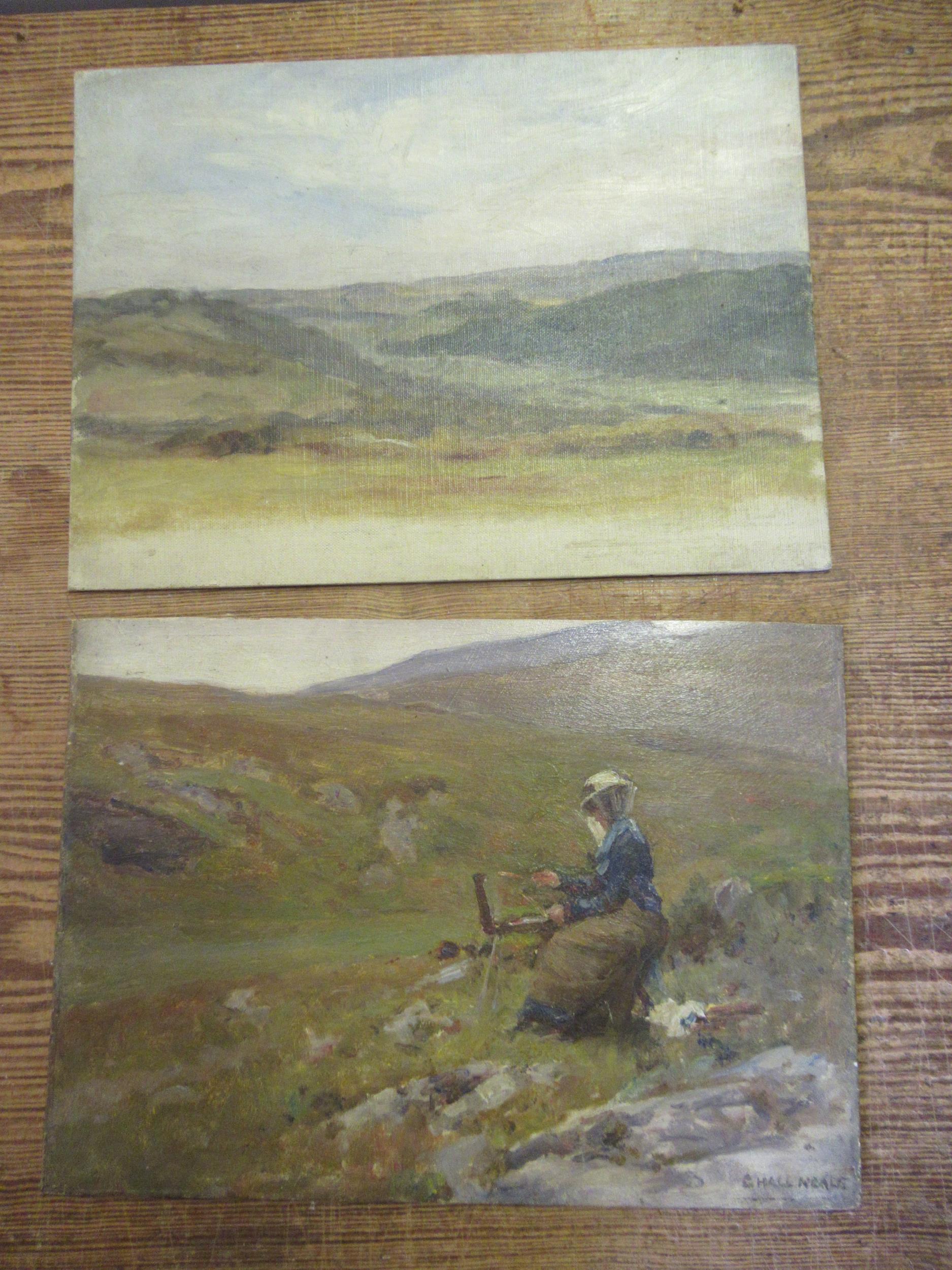 George Hall Neale, a matched pair of unframed oils on board, ' Sketching in the Hebrides ', and open