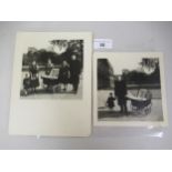 Two black and white photographs taken in the grounds of Buckingham Palace, one of Prince Charles