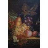 R. Brant, 20th Century oil on panel, still life study of fruit and a wine glass on a table,