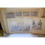 Folio containing a quantity of various antique engravings and later hand coloured engravings etc.