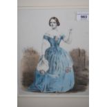 Framed coloured stipple engraving, portrait of Jenny Lind together with three framed fashion