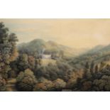 19th Century English school, watercolour, country house in a wooded landscape, unsigned, 14ins x