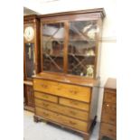 Late 19th Century mahogany secretaire bookcase, having moulded key pattern cornice, above two