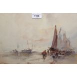 Frank Rousse, watercolour, fisher folk and boats, signed, 10ins x 14ins, gilt framed