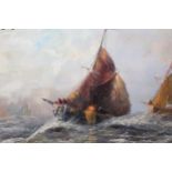 Late 19th Century oil on board, maritime scene with fishing boats and paddle steamer, 9ins x 15ins