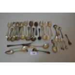 Quantity of miscellaneous teaspoons, coffee spoons, condiment spoons etc. Just four items are silver
