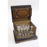 19th Century French walnut and ebonised table top liqueur cabinet with hinged cover and sides