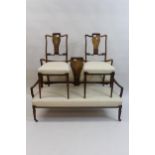 Edwardian rosewood boxwood and floral marquetry inlaid two seat sofa on square tapering supports,