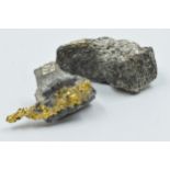 Two mineral samples in gold and platinum Gold bearing sample 20 x 30mm overall approx Platinum 35