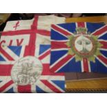 Early 20th Century scouting flag, two other flags and two printed silk handkerchiefs Some stains