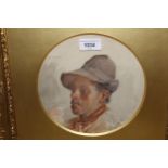 19th Century continental watercolour, head and shoulder portrait of a man smoking a pipe,