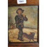 19th Century naive school oil on board, inscribed '' The Woodman painted by W. Barker, 1860 ''