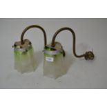 Pair of Victorian wall mounting gas with etched glass shades converted to electricity. Stamped to