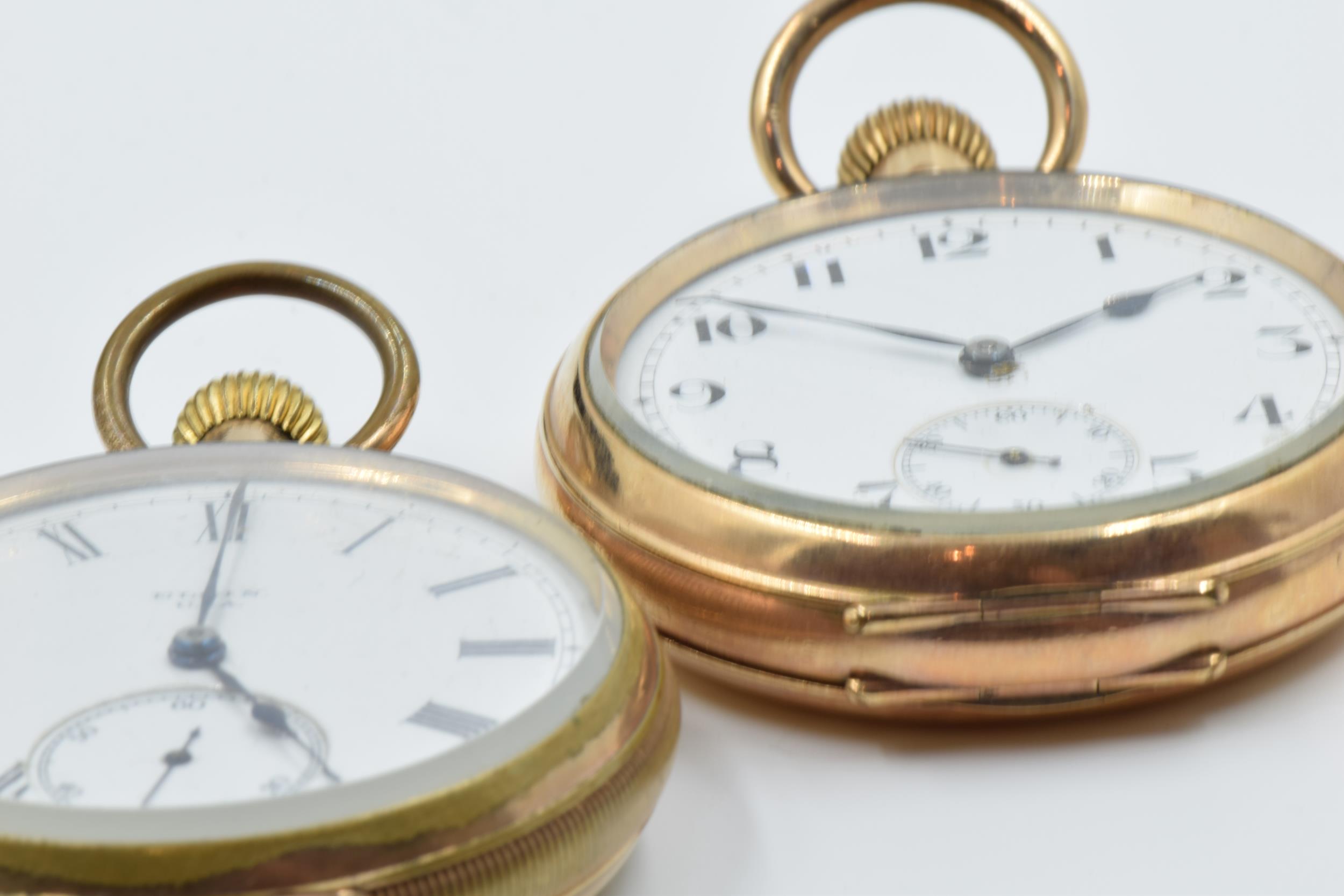 Gold plated open face pocket watch by Elgin, USA, the enamel dial with Roman numerals and subsidiary - Image 2 of 5