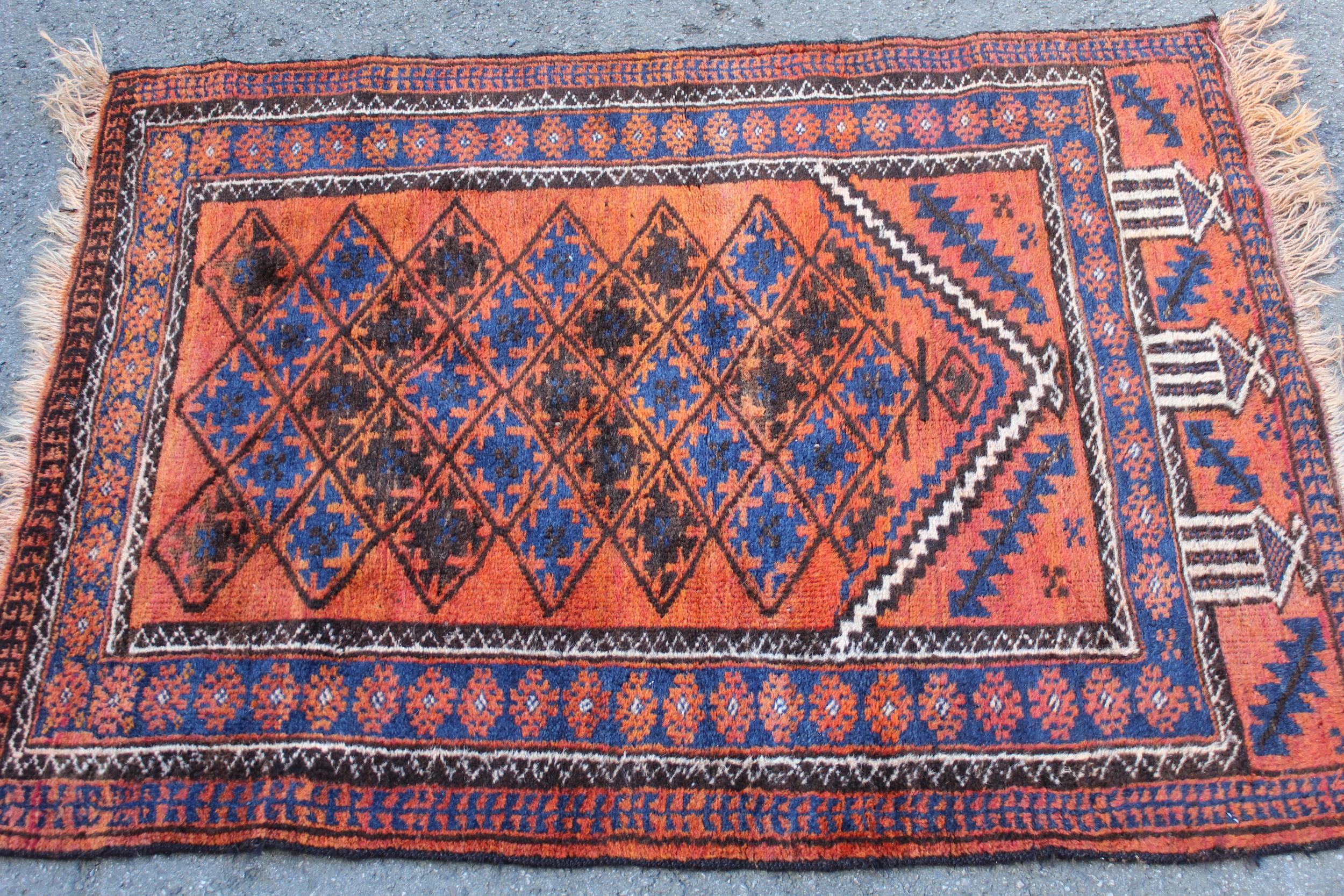 Small Afghan prayer rug, 3ft 8ins x 2ft 8ins approximately