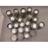 Collection of twenty two various Swarovski crystal figures, in original grey cylindrical boxes All