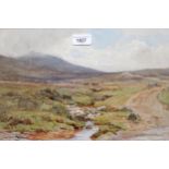 Berenga Benger, early 20th Century watercolour, rocky stream and track in a moorland landscape,