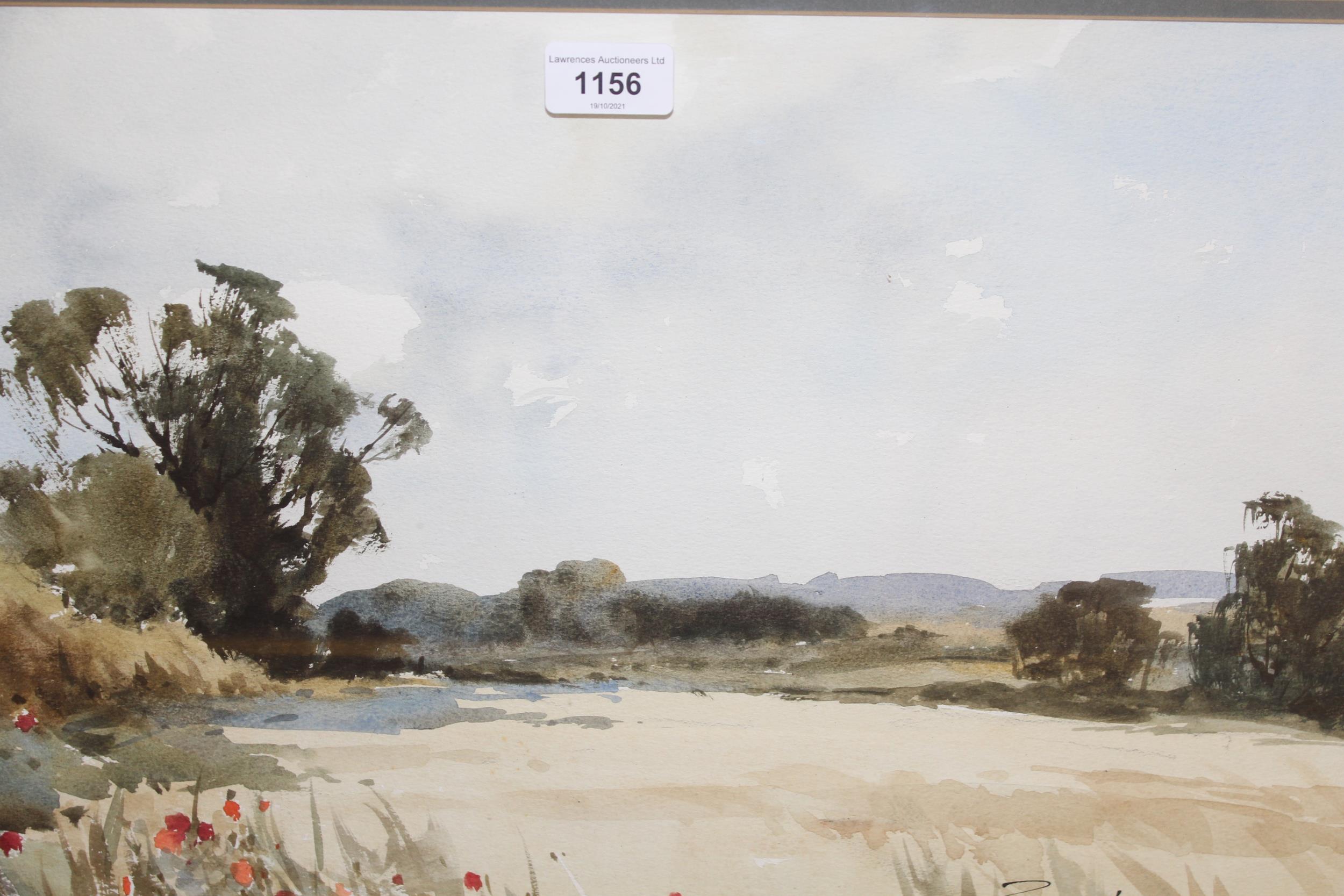 Edward Wesson, watercolour, rural landscape with distant hills, signed, 12.5ins x 19.5ins, framed