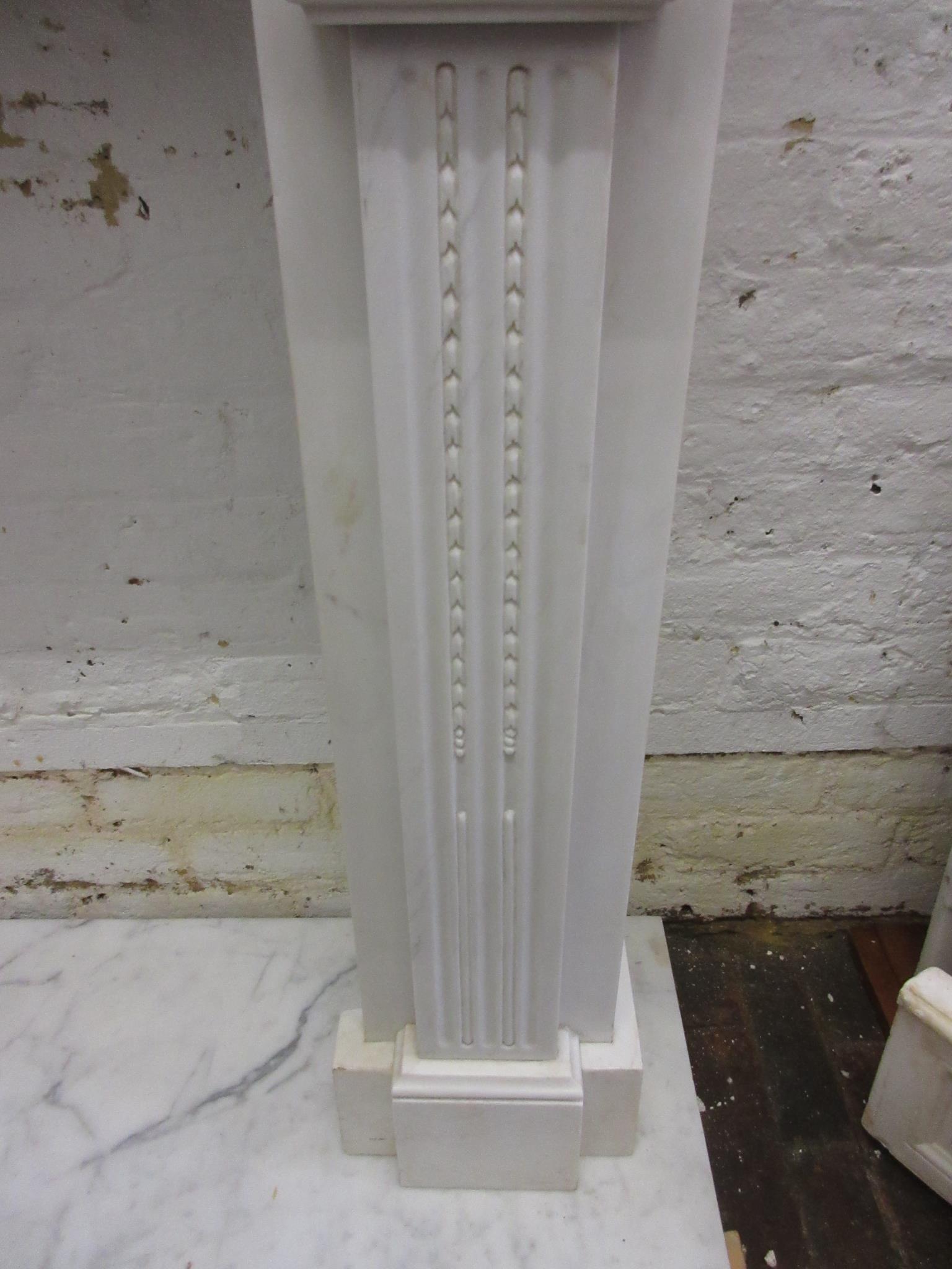 Large white marble fire surround having a moulded mantelpiece, above a central urn with bows and - Image 8 of 12