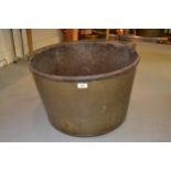Large brass log bin with iron handle