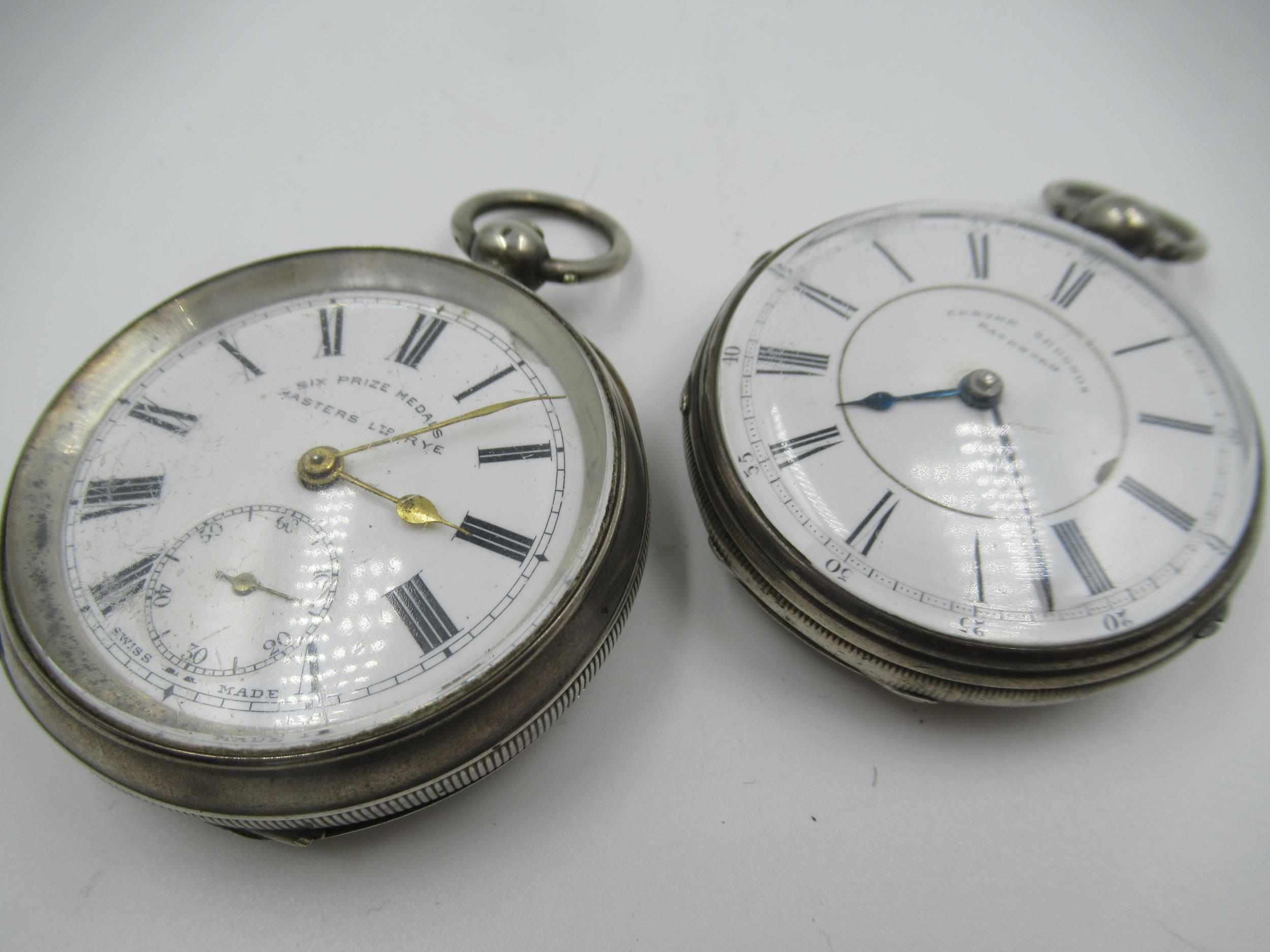 Silver cased keywind pocket watch, the enamel dial with Roman numerals signed Masters Limited, - Image 3 of 6