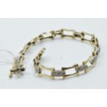 9ct Gold bracelet set small diamonds, 7.5g