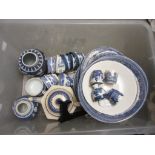 Quantity of blue and white transfer printed dinner and tea ware and prunus blossom ginger jars