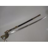 Late 19th / Early 20th Century Naval officers dress sword, having single fullered etched blade