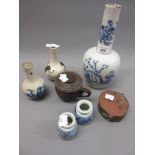 18th / 19th Century Chinese blue and white vase, 9ins high together with two similar smaller