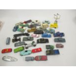 Large quantity of various playworn diecast metal model vehicles including Dinky and Corgi