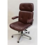 Gordon Russell, brown buttoned leather and aluminium adjustable revolving office chair