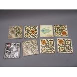 Group of eight various 19th Century pottery tiles including a Minton's Alfred tile