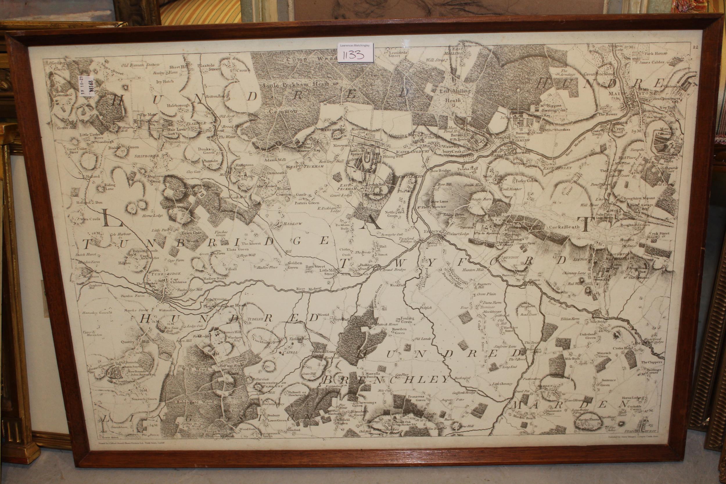 Robert Morden, hand coloured map of Cumberland together with three reproduction framed maps - Image 4 of 4