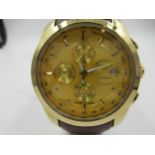 Gentleman's tissot gold plated quartz chronograph wristwatch, with original leather strap and clasp