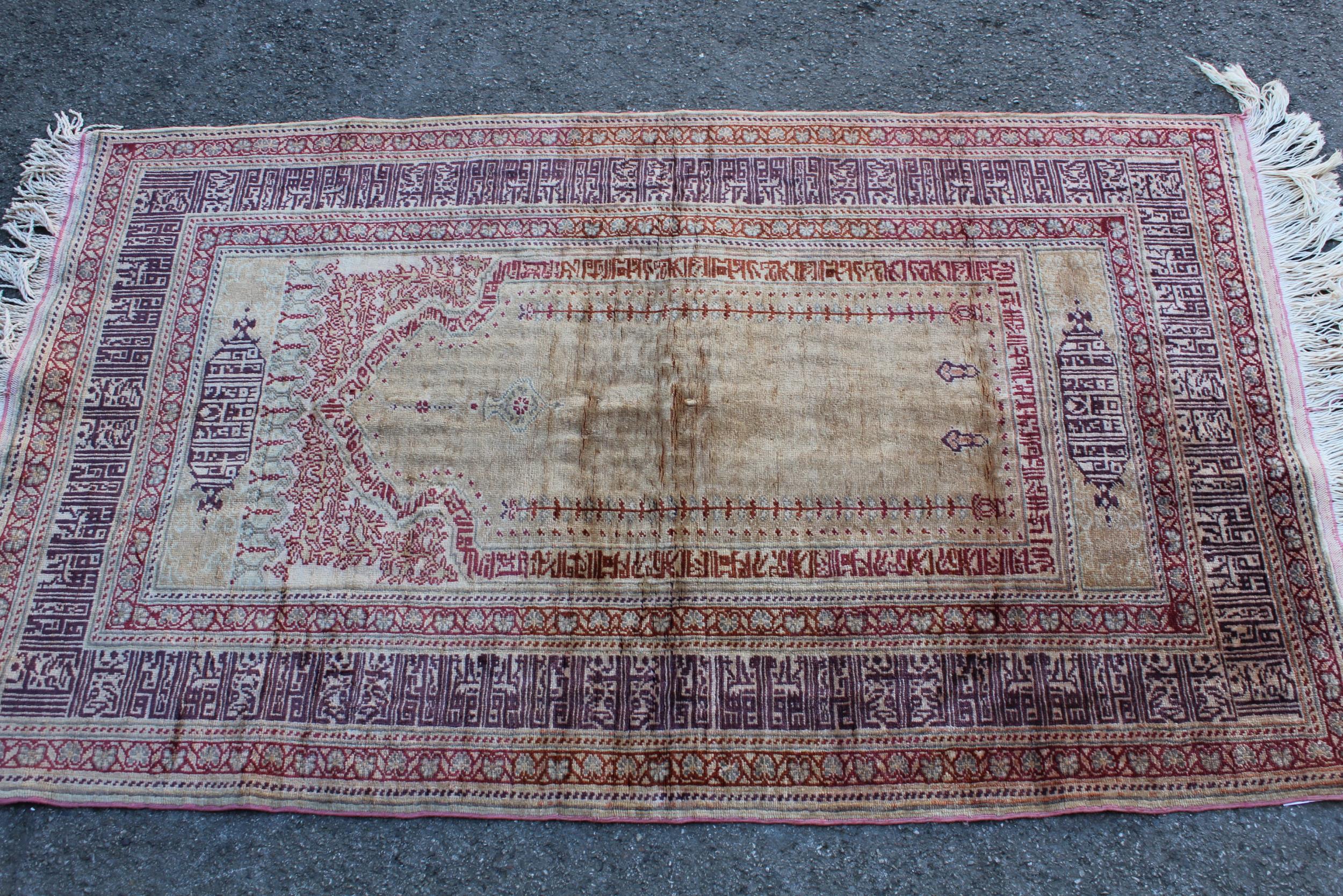 Modern Turkish silk prayer rug, 4ft 6ins x 2ft 10ins approximately