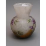 Small Daum Nancy cameo glass vase with floral decoration on a flecked white ground, etched