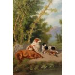 Pair of 19th Century oil paintings on canvas, sporting dogs in landscapes, unsigned, 30.5ins x 25ins
