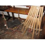 20th Century mahogany, brass mounted, folding X-frame stool, (lacking back support), together with a