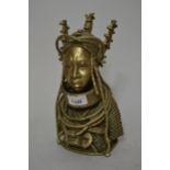 Modern Benin cast bronze figure of a Native African in headdress, 10.5ins high