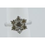 18ct White gold daisy style brilliant cut diamond cluster ring, the diamonds approximately 1.70ct,