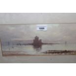 J.T. Chilcot, oil on card, coastal scene at sunset with distant castle, signed, 5ins x 11.5ins, gilt