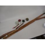 Early to Mid 20th Century three piece bamboo and split cane fishing rod in cloth case, together with