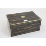 Early Victorian coromandel brass inlaid fold-over writing slope with fitted interior, 13.75ins x
