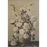 Joan Robinson, 20th Century oil on canvas, still life study of flowers in a vase, signed with