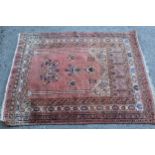 Small Afghan prayer rug with a rose ground, 48ins x 41ins approximately