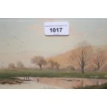 F. Boisseree, watercolour, sunset landscape with sheep and pool to the foreground, signed, gilt