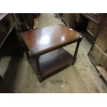 Reproduction mahogany rectangular coffee table with undertier, having turned, reeded tapering