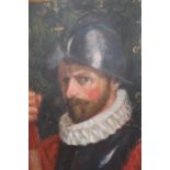 Late 19th Century oil on canvas, portrait of a medieval soldier, with white ruff collar, 20ins x